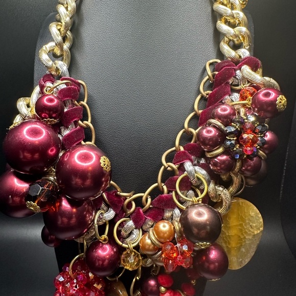 Festive Holiday Statement Coord Set Chunky Heavy Aurora Borealis Ribbon Burgundy - Picture 12 of 16